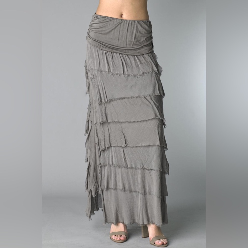 NWT Tempo Paris taupe Tiered Maxi Skirt